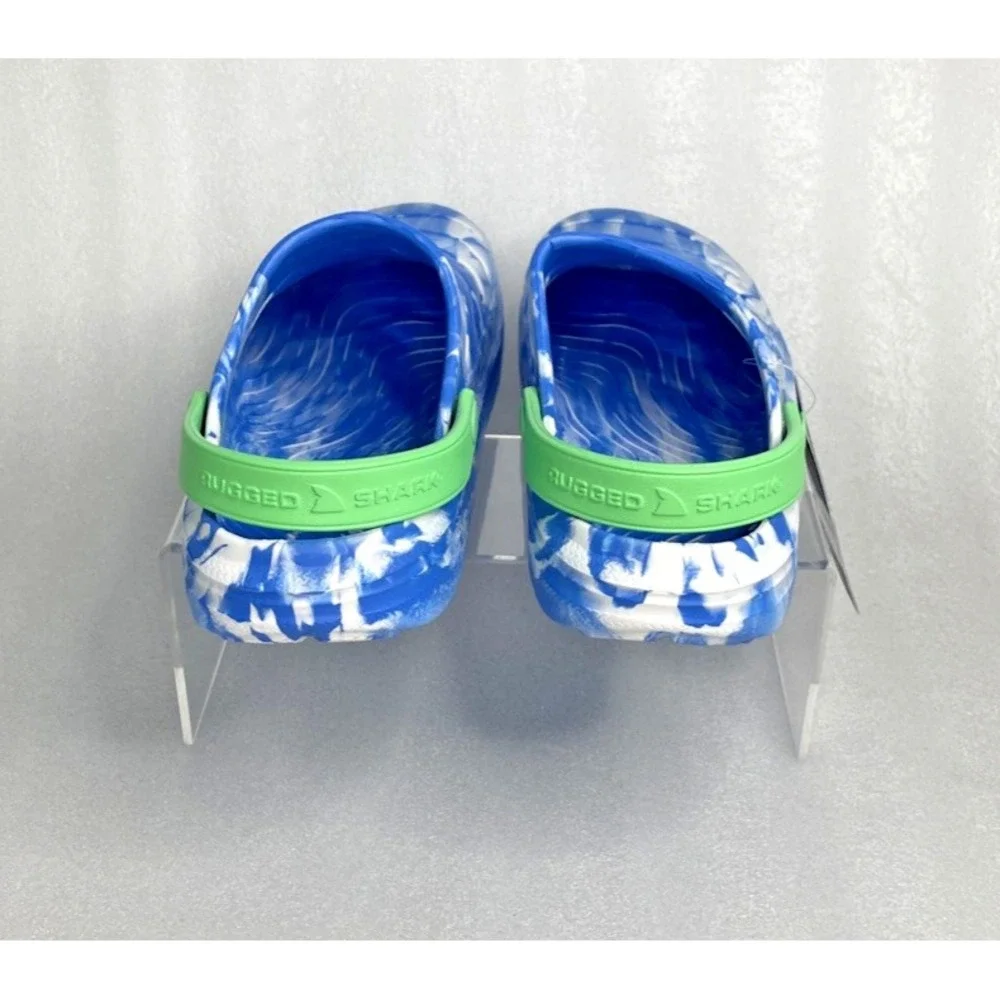 Rugged Shark Eva Clogs Lightweight Slip on Blue Green Big Boys Size 6 NEW